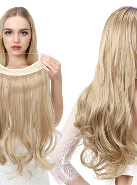 Synthetic NO Clip In Halo Hair Extensions Natural Wave Fake