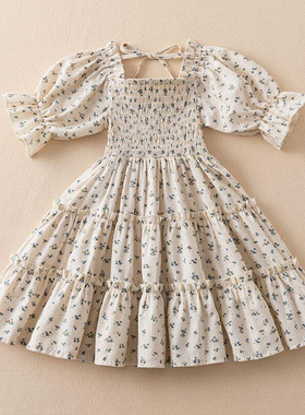 Short Sleeve Dress for Girl Polka Dot Kids Floral Evening Pa