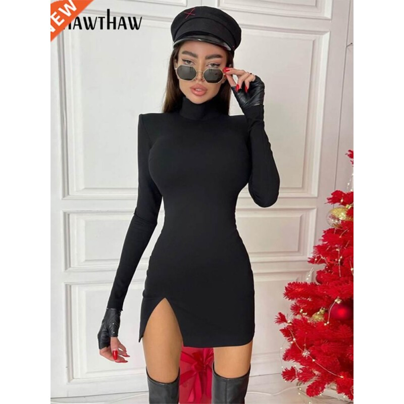 Hawthaw Women Spring Autumn Long Sleeve Bodycon Soild Color