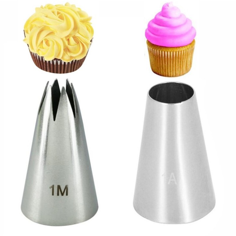 2PCS DIY Cake Decorating Nozzles Stainless Steel Icing Pipin
