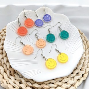 Earrings Color Sweet Women for Drop Face Smile Candy Resin