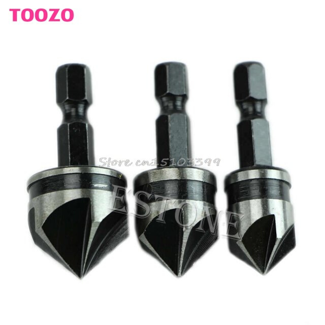 3Pcs 12mm 16mm 19mm Countersink Bore Set 1/4 Hex Shank Wood
