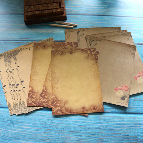 Kraft Brown Letter Paper 16sheets Vintage Flower Design