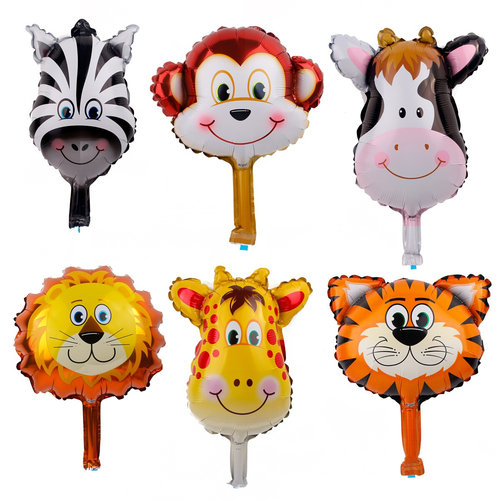 5pcs Jungle Safari Animals Head Foil Balloons Tiger Zebra