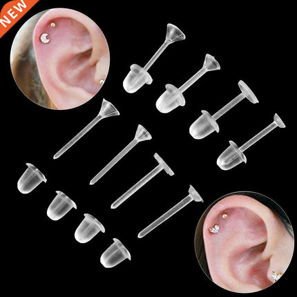 100 Pairs Plastic Earring Posts and Backs Clear Ear Pins an