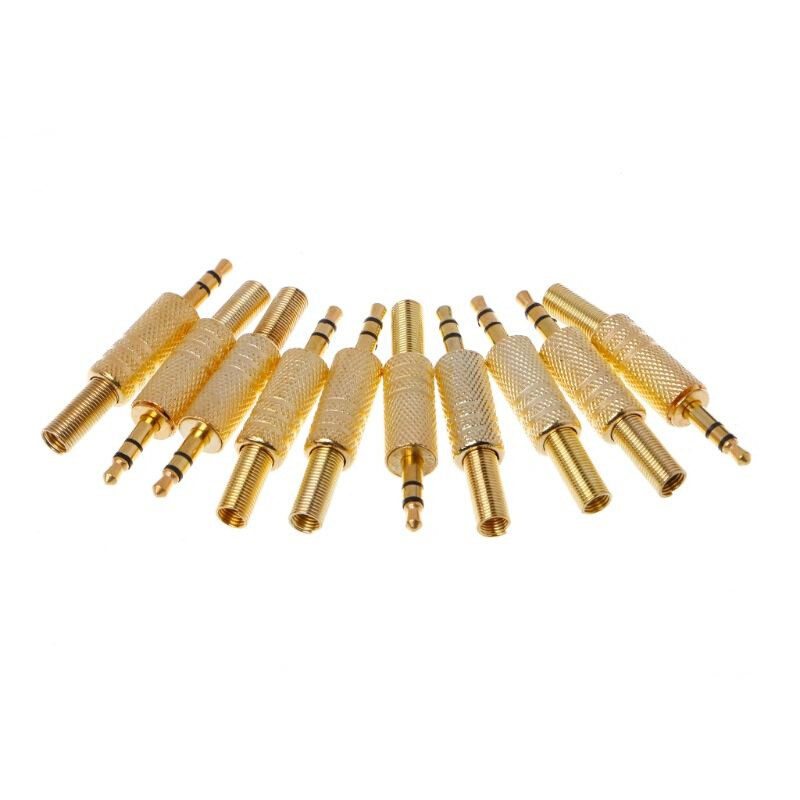 10 Pcs Gold Plated 3.5mm 2 Ring 3P Stereo Jack Plug Cable Ad