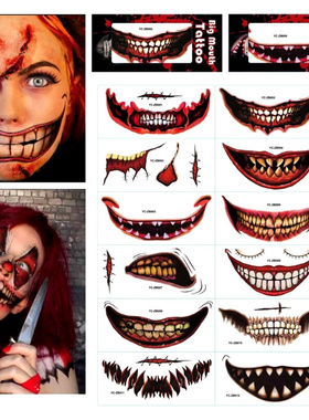12pcs Halloween Temporary Tattoos Clown Scary Mouth Tattoo