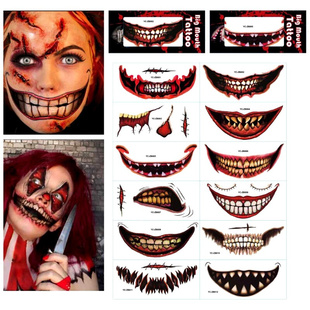 12pcs Halloween Temporary Tattoos Clown Scary Mouth Tattoo
