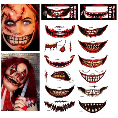 12pcs Halloween Temporary Tattoos Clown Scary Mouth Tattoo