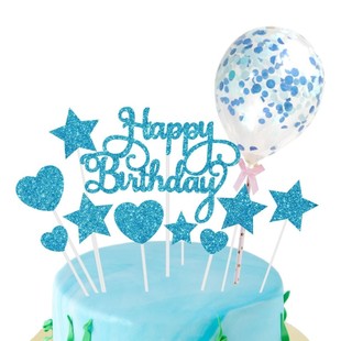 22pcs Blue Birthday Cake Toppers Confetti Balloon Cake Decor