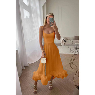 Women Elegant Party Dress三亚巴厘岛度假长裙时尚吊带连衣裙女