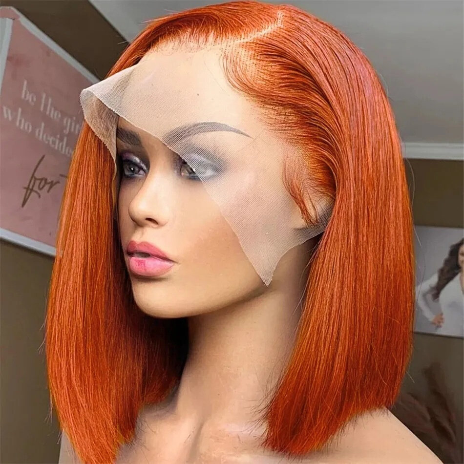 10inch ginger orange Colored Short Straight Bob Wig Glueless