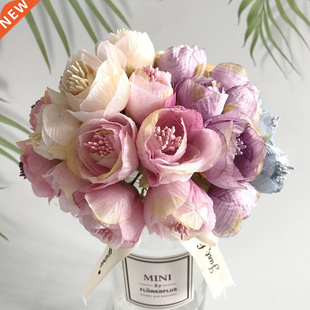 6pcs silk small tea buds roses bouquet artificial flowers fo