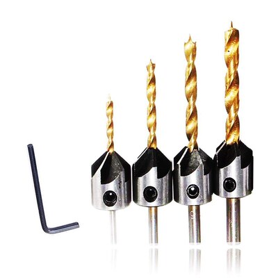 4 PCS Titanium Coated Countersink Drill Bit Set Woodworking