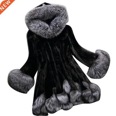 Plus Size Winter Coat Jacket Women Faux Fur Plush Long Sleev