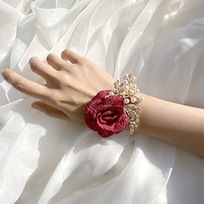 Bridesmaid Wrist Flowers Simulation Pearl Wrist Flower For