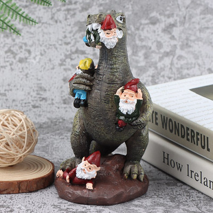 Resin Dinosaur Statue Dinosaur Eating Gnomes Garden Statue F