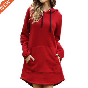 Women Loose Long Hoodie Solid Red Sweatshirt Hoodies Fashion