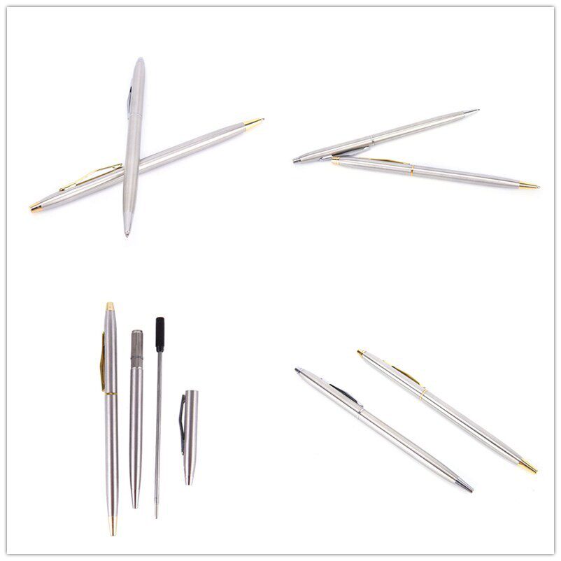 New 1pc Stainless Steel Rods Rotating Metal Ballpoint Pen Bu