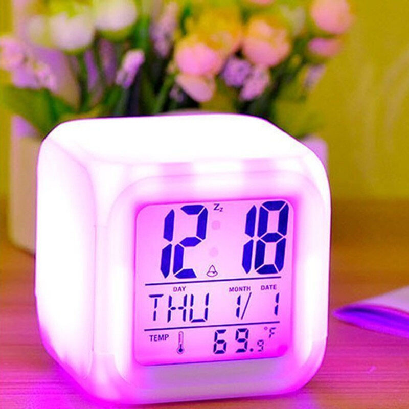 Multifunction Portable Alarm Clock 7 Color Large LED Change