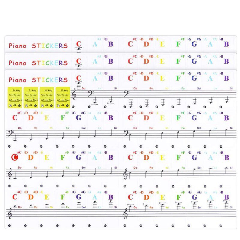 3 Pack Piano Keyboard Stickers for Beginners for 88/61/49/3