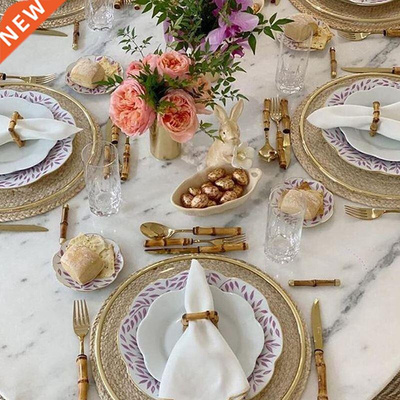 Wood Bamboo Napkin Rings Set Of 4, Handmade Rattan Natural N