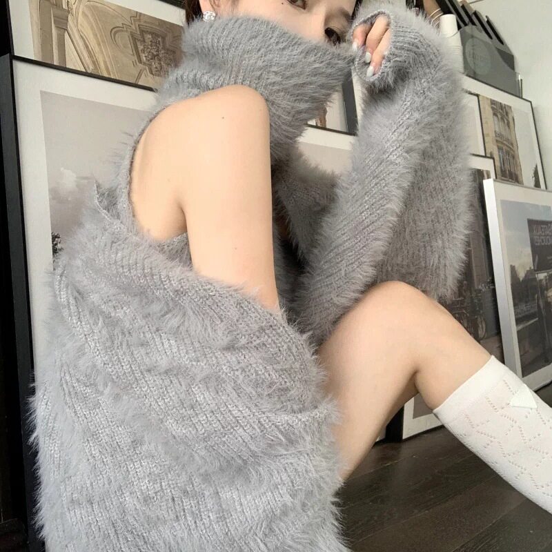针织开衫百搭保暖短款披肩上毛绒白色毛衣外套女秋季小个上衣宽松