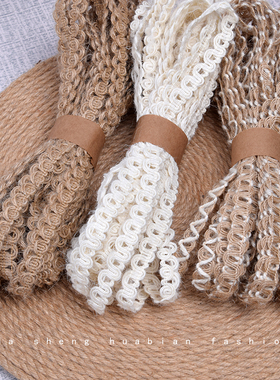 扁麻绳花边手工DIY编织框花篮织带复古装饰黄色波浪民族风辅料FM4