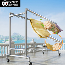 镀锌钢管晾衣架落地家用阳台挂衣户外室外简易双杆水管凉衣晒被子