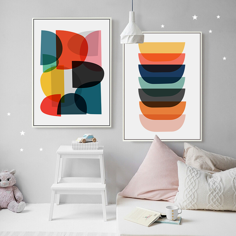 北欧简约ins风抽象色块创意拼色客厅装饰画挂画小众儿童房色彩画图片