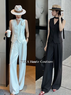 【断码特价】2025夏款-小众设计黑色西装套装女/显瘦黑色西装马甲