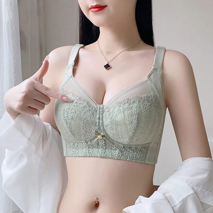 全罩杯蕾丝内衣女大胸显小调整型上托收副乳大包容双肩带文胸