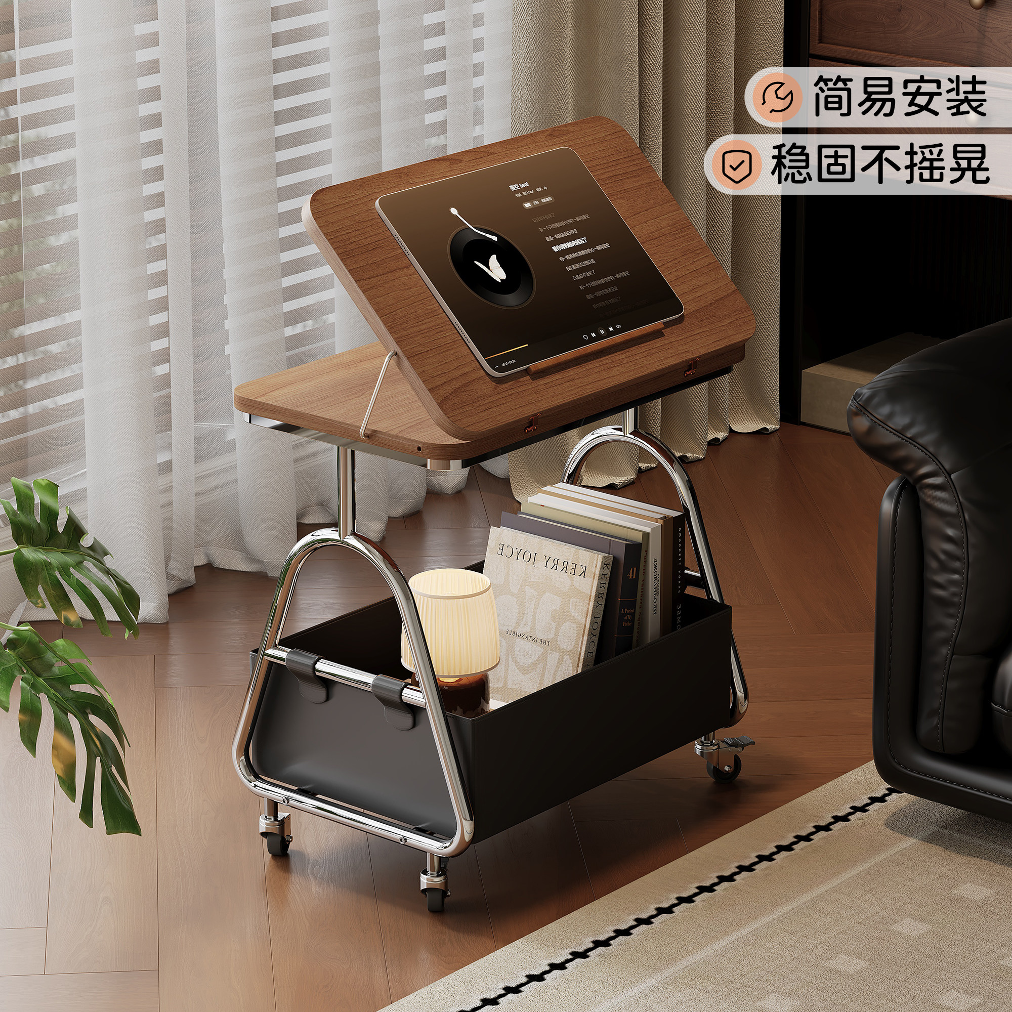 中古小推车实木移动边几茶几可折叠沙发边柜客厅多功能小桌子家用