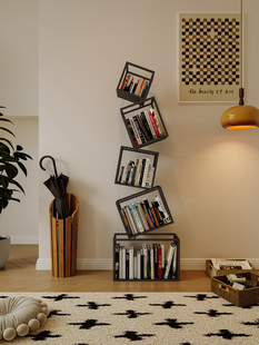 创意方格转角书架落地置物架一体靠墙不锈钢铁艺角落自由组合书柜