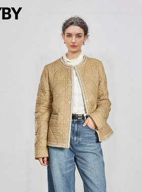 小香风菱格绗线棉服女短款百搭休闲宽松轻薄保暖棉袄圆领加厚外套