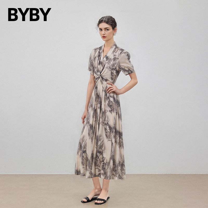 布衣布语水墨画印花桑蚕丝连衣裙