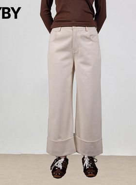 布衣布语阔腿休闲裤女2025秋季新款高腰显瘦卷边直筒裤垂感九分裤