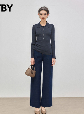 百搭舒适蓝色牛仔裤女2025秋冬季新款高腰宽松修身阔腿直筒长裤