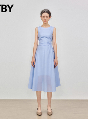 【现货】布衣布语天丝羊毛背心连衣裙2025夏季新款蓝色中长款裙子