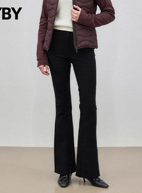 【现货】布衣布语黑色微喇叭休闲裤2025秋季新款长裤高腰显瘦裤子