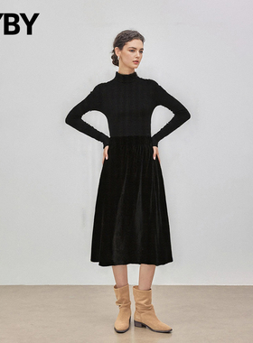 【现货】布衣布语黑色丝绒半身裙2025秋季新款百褶裙中长款蓬蓬裙