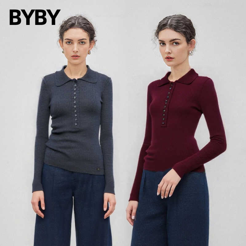 布衣布语100%绵羊毛半开领针织衫