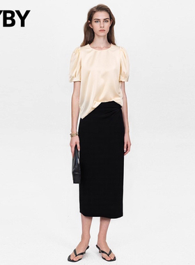 布衣布语新款设计感高端舒适柔软吸湿排汗直筒型圆领短袖T恤女