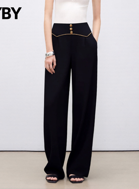 2025新款极简风高腰阔腿裤女黑色垂感直筒裤宽松显瘦休闲裤高级感
