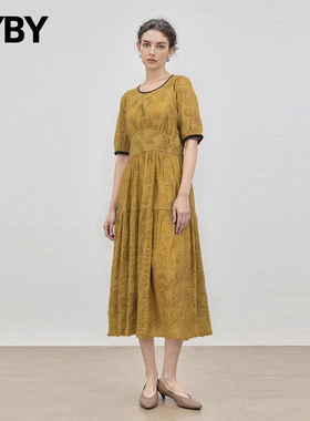 【现货】布衣布语法式泡泡袖连衣裙女2025夏季新款收腰长款大摆裙