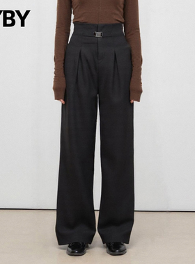 高级感极简风高腰阔腿裤女黑色垂感直筒裤宽松显瘦休闲裤百搭长裤