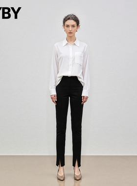 百搭舒适时尚长款黑色休闲裤女2025秋冬新款铅笔裤开叉高级感西裤