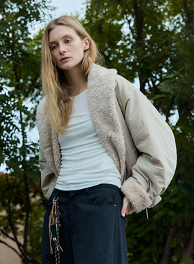 【白鹿同款】原创正品PHISM25年秋冬新品翻领毛外套保暖女款棉服