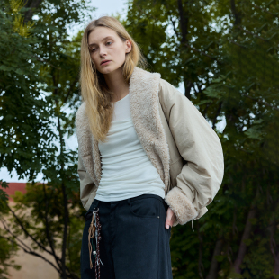 白鹿同款 翻领毛外套保暖女款 原版 PHISM25年秋冬新品 棉服 正品