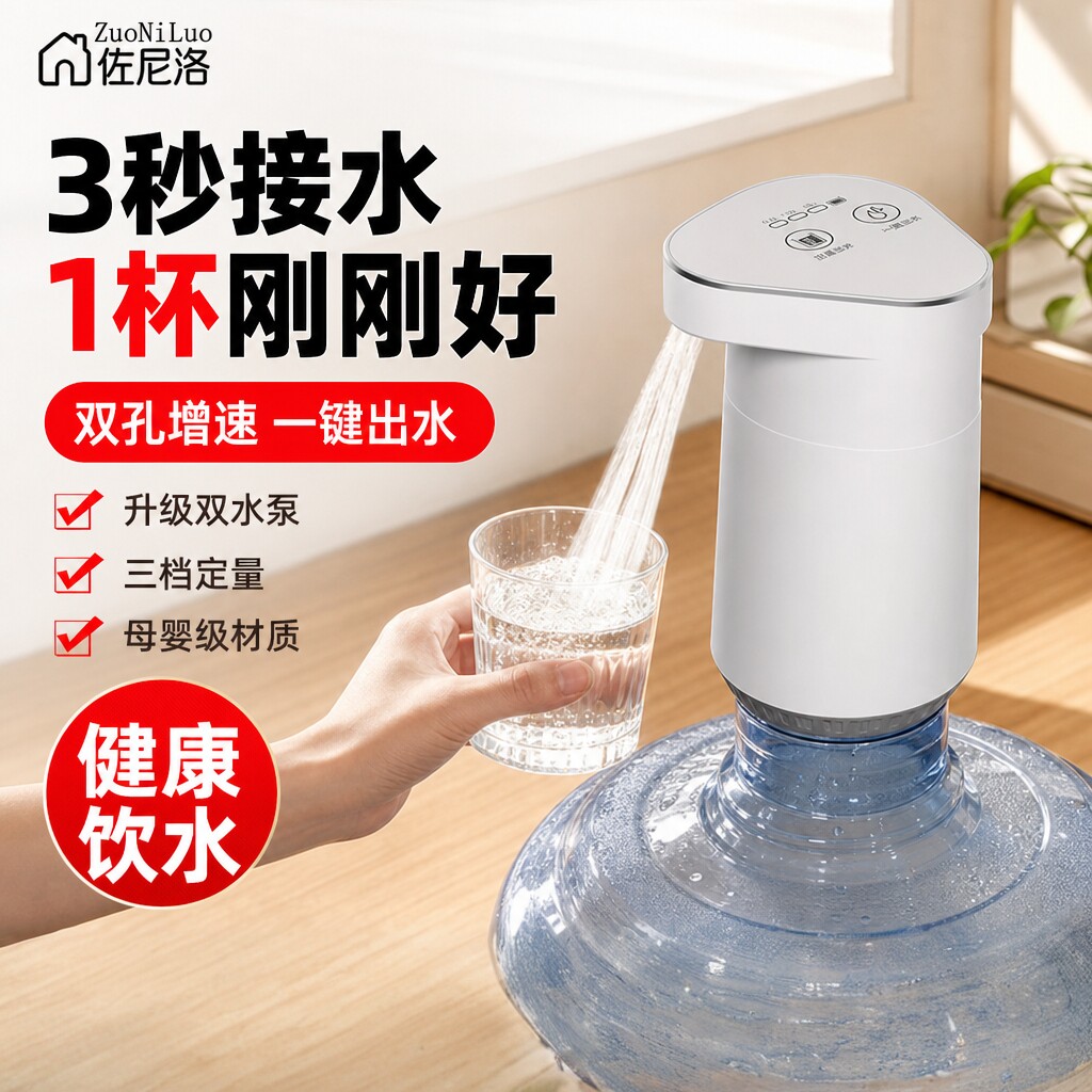德国桶装水抽水器电动抽水泵家用双泵饮水机取水纯净水桶自动上水